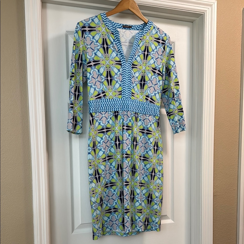 Floral Patterned Dress with Blue and Green Accents